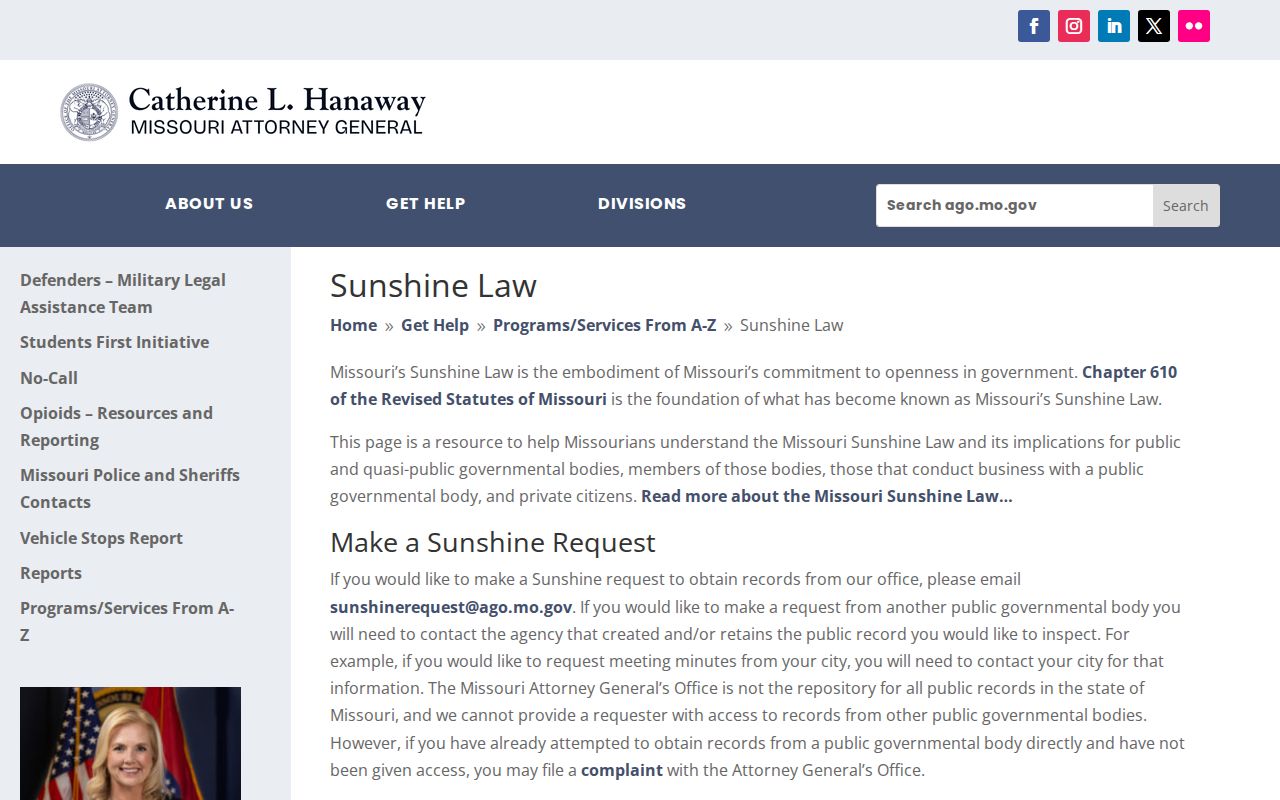 Missouri court case records Sunshine Law request guidance
