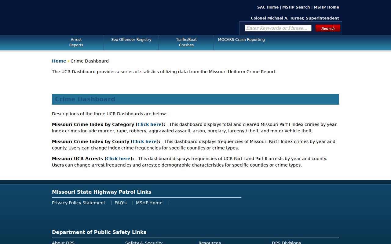 Missouri criminal records UCR statistics dashboard