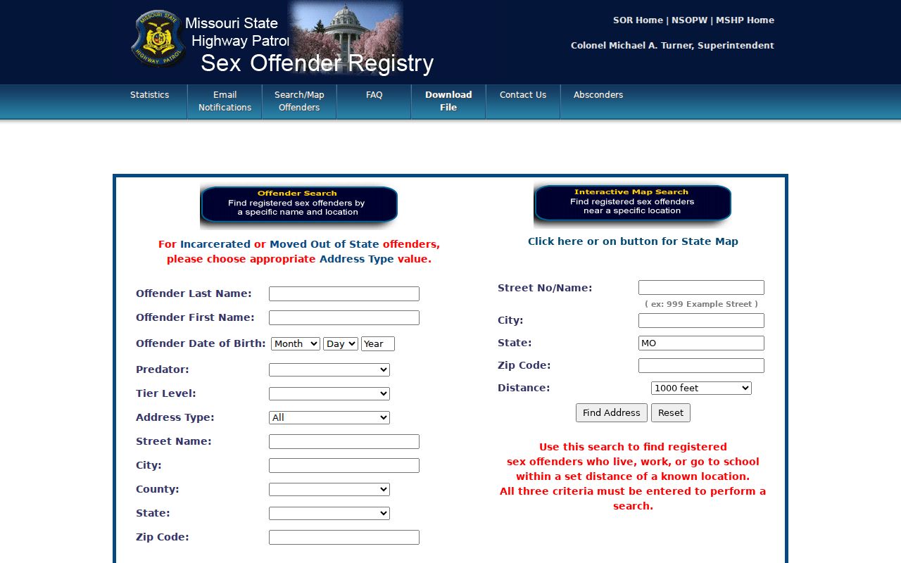 Missouri sex offender lookup search form
